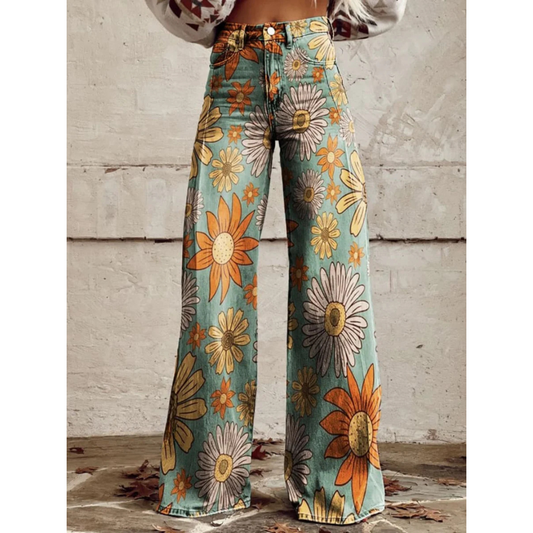 Tania – Vintage Floral Wide-Leg Pants